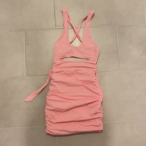 Bubblegum pink mini dress with cross cross tie back
